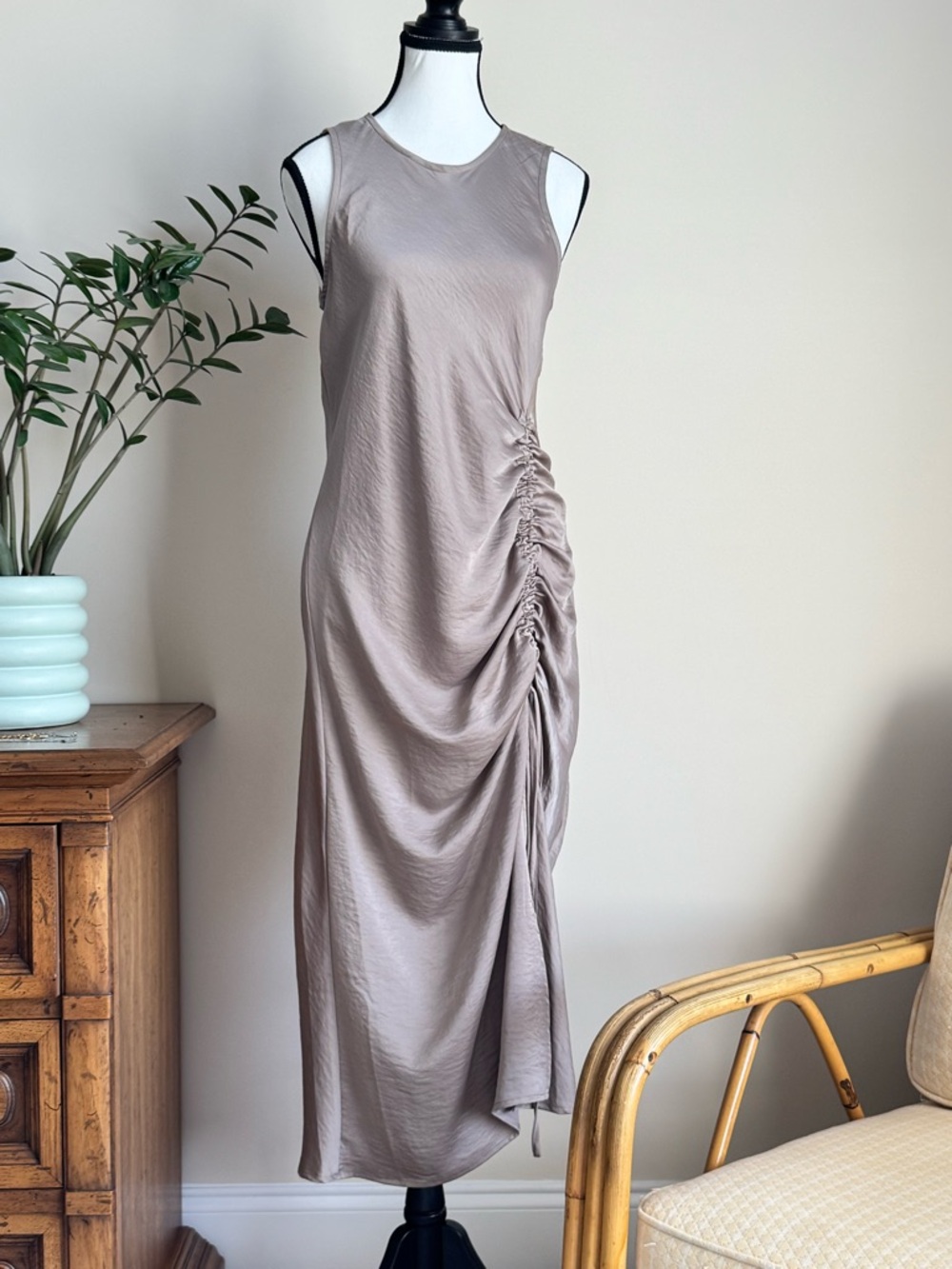 House of Harlow 1960 Gray Taupe Ruched Side Maxi Dress